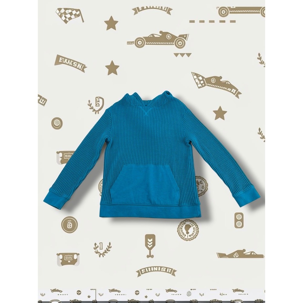 Cat & Jack Waffle Knit Recycled Polyester Pullover Hoodie Teal Size S 6/7